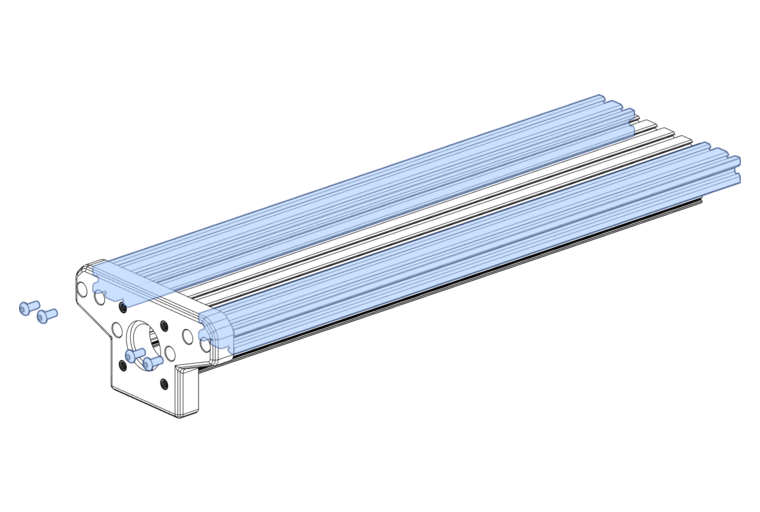 fasten the X-Axis motor mount to the 2040 extrusions using 4 x M5x12mm BHCS