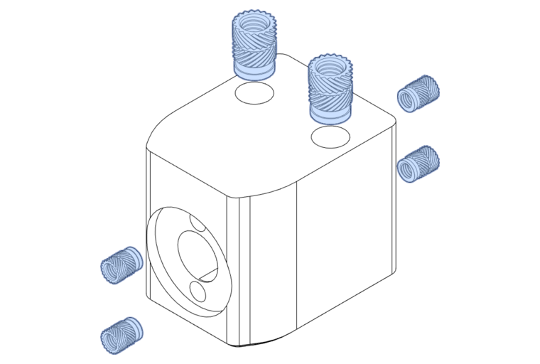 Insert the M3 and M5 heat-set inserts in the Z Axis Anti Backlash Nut